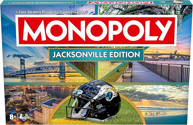 Monopoly Board Game – Jacksonville, FL Edition: 2-6 Players Family Board Games for Kids and Adults, Board Games for Kids 8 and Up, Ideal for Game Night