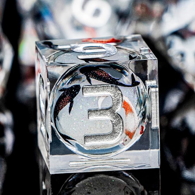 ARUOHHA DND Dice Set Liquid Core Koi Fish Sharp Edged Dragons Dice Compatible with D&D Role Playing Game, RPG Handmade Resin Dungeons Polyhedral D and D Dice Set D20 D12 D10 D8 D6 D4