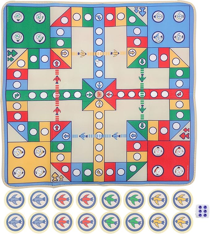 NUOBESTY Flying Chess Carpet Mat Rug Kids Crawling Cushion Blanket Family Party Board Game with Plastic Chess Pieces for Parent-Child Game 90 x 90cm (Random Color)