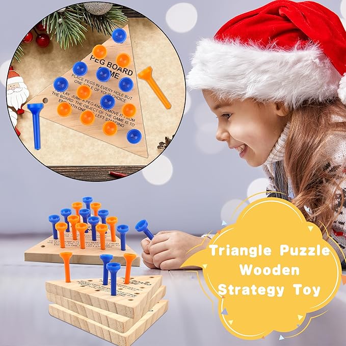 30 Packs Wooden Peg Game - Tricky Triangle Game for Family, Travel, Teens & Adults