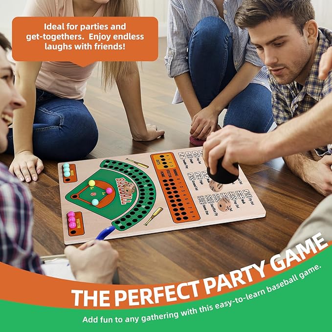 Baseball Board Game, Wooden Baseball Dice Game with Marbles, Baseball Travel Game and Indoor Table Game for Camping Family Gatherings, Baseball Gift for Teens Adults (Colourful Style)
