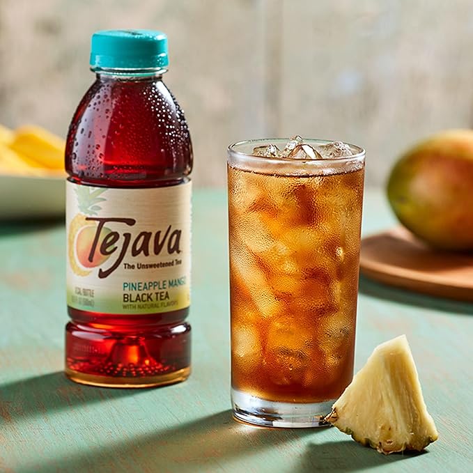 Tejava Pineapple Mango Black Iced Tea, 12 Pack, 16.9oz PET Bottles, Unsweetened, Non-GMO, Kosher, No Sugar or Sweeteners, No calories, No Preservatives, Brewed in Small Batches