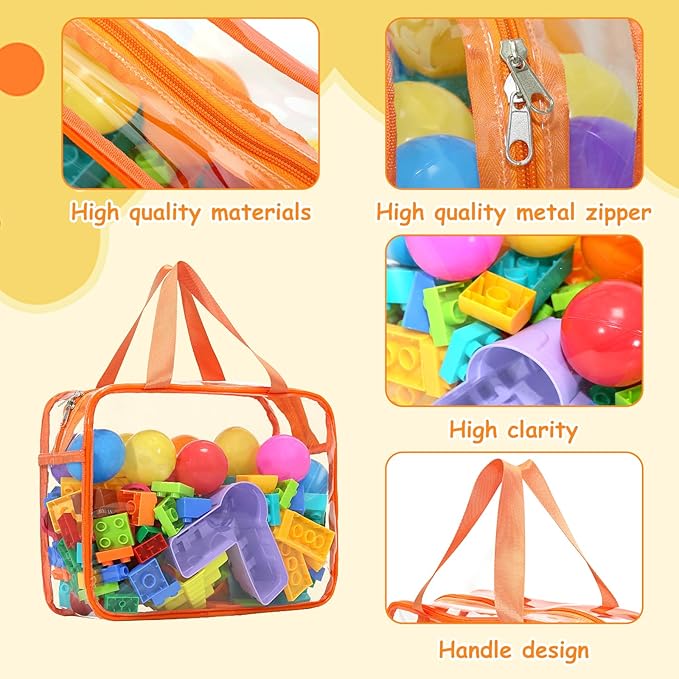 9 Pcs Toy Storage Bags, Clear PVC Toy Organizer Bag Include 6Pcs Large Handheld and 3Pcs Medium Zipper Bags with Labels for Organizing Board Game, Building Blocks (Colorful)