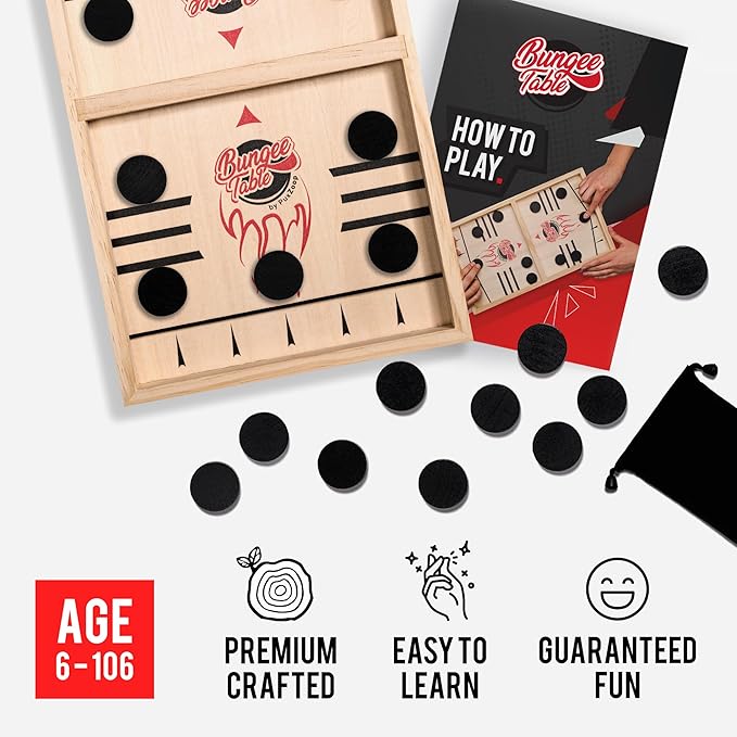 Fast Sling Puck Game - Test Your Speed and Accuracy with This Fast-Paced Wooden Air Hockey Board Game - Guaranteed Fun for Family Night or Friends Party