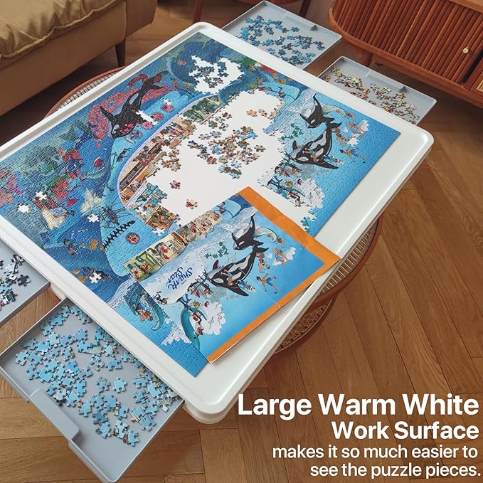 1500 Pieces Rotating Plastic Puzzle Board with Drawers and Cover, 35"x27" Portable Spinning Jigsaw Puzzle Table for Adults, Upgraded Lazy Susan, Ideal Gift for Mum