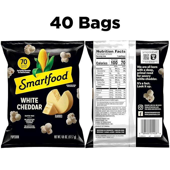 Smartfood Popcorn, White Cheddar, 0.625 Ounce (Pack of 40)