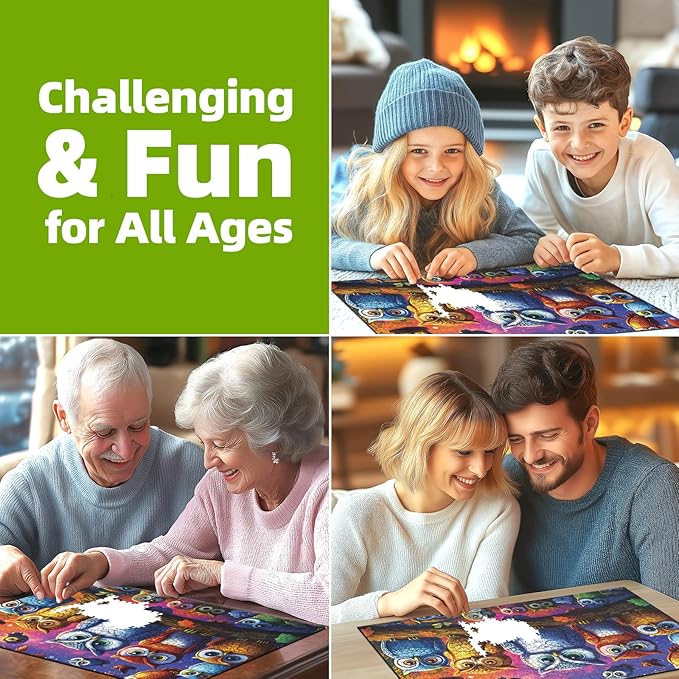 Halloween Colorful Owl Family 500 Piece Jigsaw Puzzle for Adults - Fantasy Night Scene Halloween Puzzle with Vibrant Art, Premium Quality Pieces, Family & Adult Puzzle Challenge (23"x15")