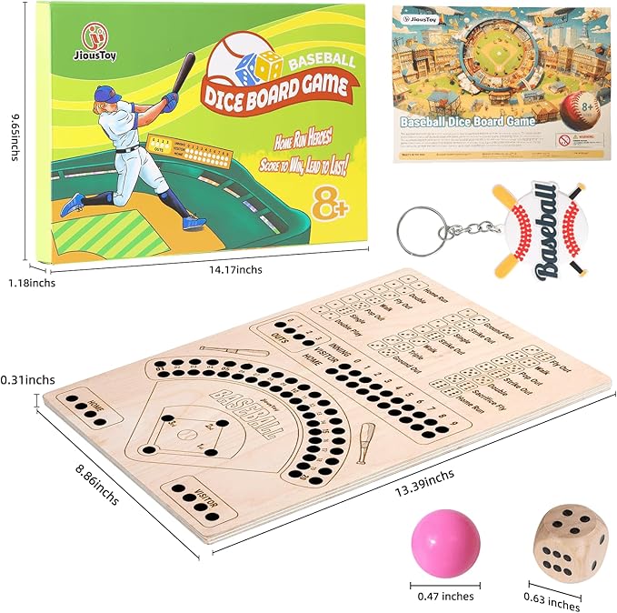 Baseball Board Game, Wooden Baseball Dice Game with Marbles, Baseball Travel Game and Indoor Table Game for Camping Family Gatherings, Baseball Gift for Teens Adults (Natural Style)