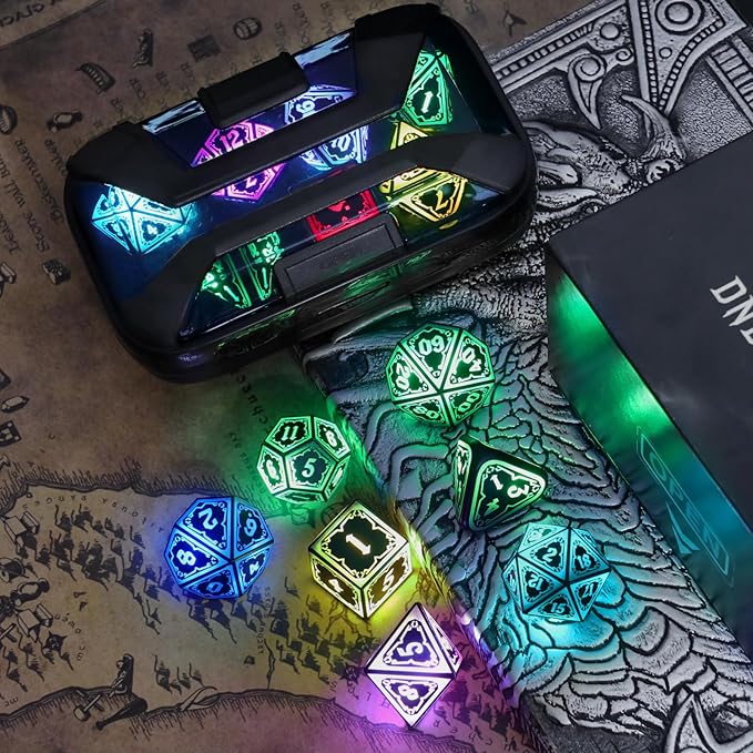 Wireless Light Up Dice Set D and D RGB for Dungeons and Dragons,Cool LED DND Dice with Charging Box Rechargeable 7 Color Polyhedral Role Playing Dice for DND Gifts RPG(Astral Shard Black)