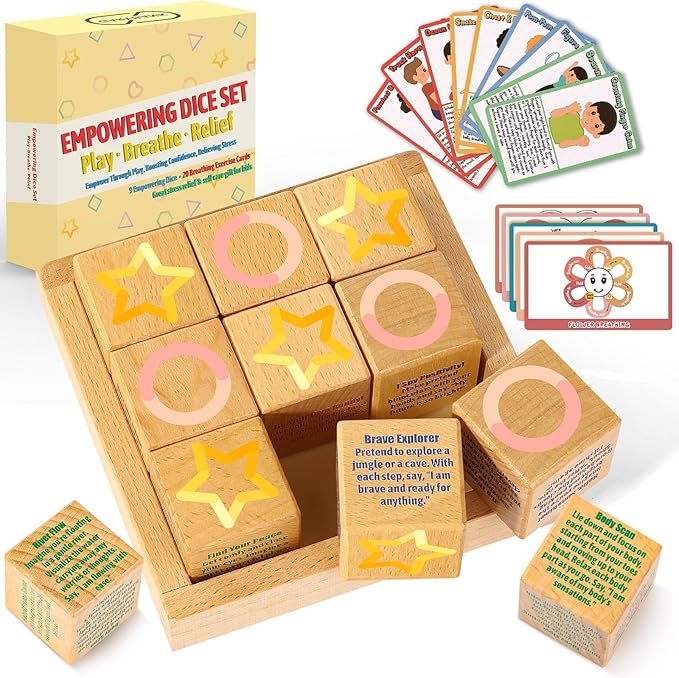 Garybank Calm Down Corner Game for Kids - Tic Tac Toe with 20 Breathing Exercises Cards for Anxiety Relief, Mindfulness Cards Game for Kids, Calming Corner Supplies for Children Positive Affirmation