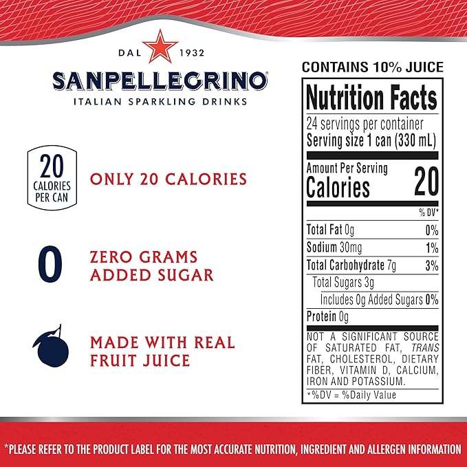 Sanpellegrino Zero Grams Added Sugar Sparkling Orange And Blood Orange Beverage, Italian Sparkling Drink, 24 Pack Of 11.15 Fl Oz Cans, San Pellegrino Italian Sparkling Drinks, Low Calorie Sparkling Fruit Beverages