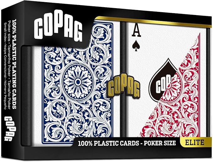 Copag 1546 Design 100% Plastic Playing Cards, Poker Size (Standard) Red/Blue (Regular Index, 1 Set)