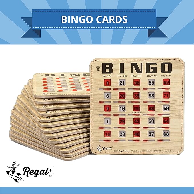 Regal Bingo Bulk Bingo Cards with Sliding Windows - Reusable Large Print Bingo Game Cards for Adults Large Group - 200 Pack, Woodgrain