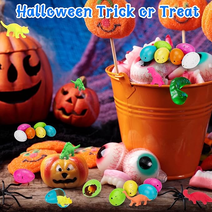 60PCS Small Hatching Dinosaur Eggs for Dinosaur Party Favors Birthday Goodie Treat Bag Stuffers Classroom Carnival Prizes Box Toys Bulk Pinata Fillers Novelty Grow in Water Dino Eggs with Toys Inside