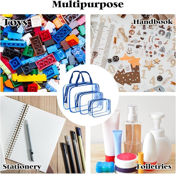 9 Packs Clear PVC Toy Storage Bags Toiletry Bags Waterproof Kids Zippered Toy Organizing Bags for Building Blocks Puzzle Stationery Blue