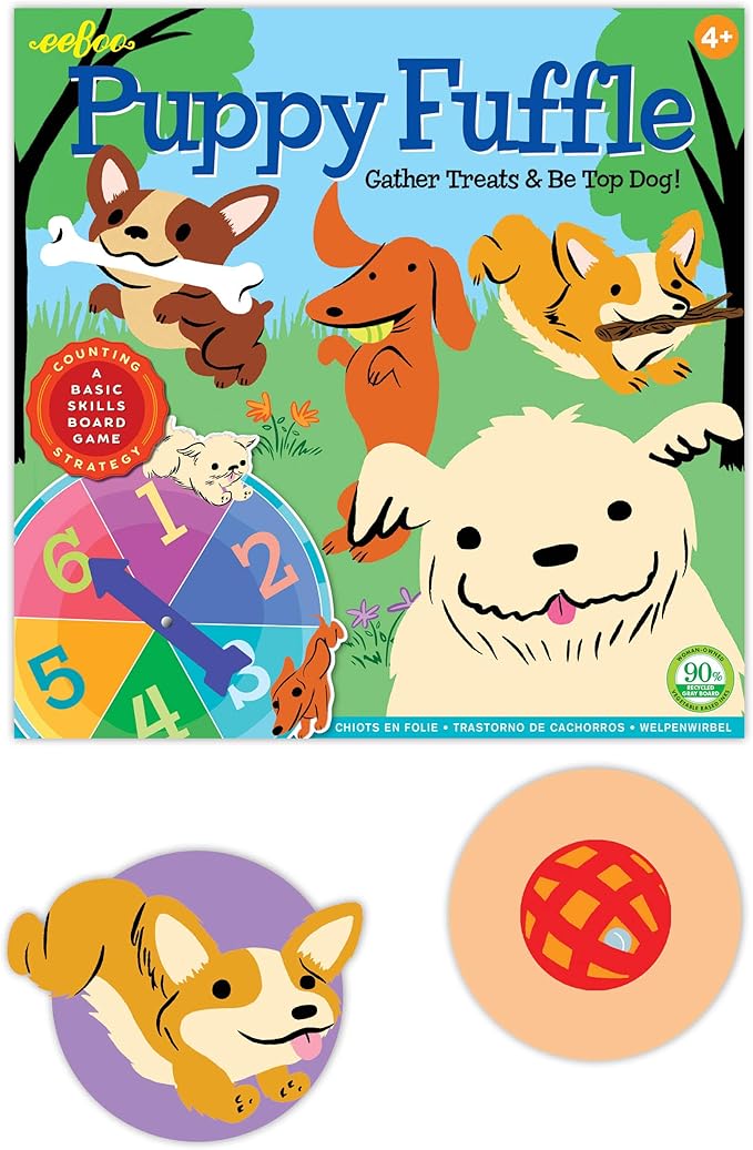 eeBoo: Puppy Fuffle Board Game, Develops Counting, Patience and Problem Solving Skills, A Basic Skills Board Game, Perfect for Ages 4 and up, for 2 to 4 Players