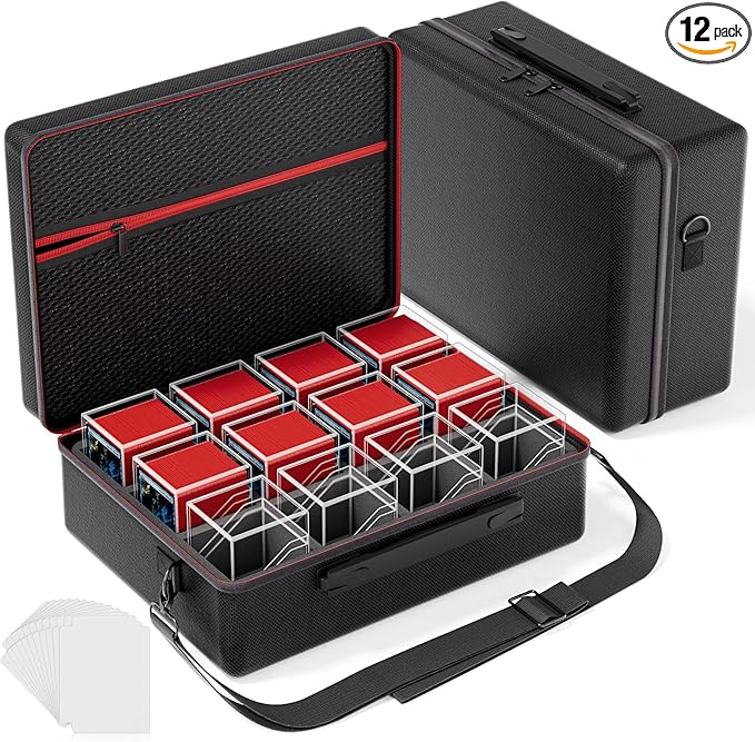 Card Deck Box with Portable Case, 12 Pack Clear Commander Deck Box with 12 Dividers, Holds 1200+ Double Sleeved Cards, Fit for MTG, YuGiOh, TCG