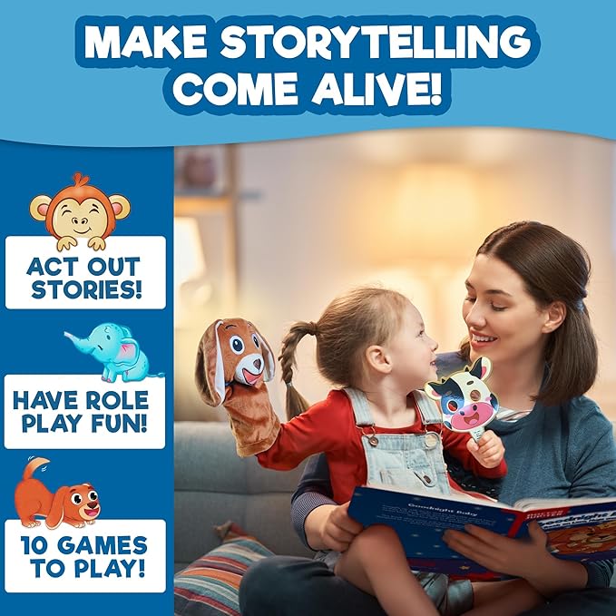 Doctor Jupiter Storytelling Set for Toddlers | Gift for 1-3 Year Old Boys & Girls | Includes 4 Board Books,10 Animal Masks & 1 Hand Puppet |Great for X-Mas or Birthdays|Educational Toy for Ages 1-2-3