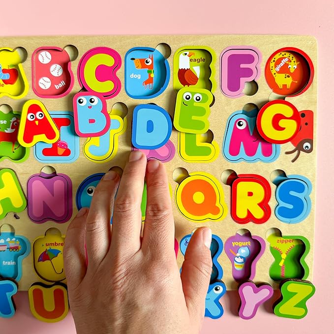 QUOKKA Montessori Alphabet Puzzle for Toddlers - Educational Wooden Toys for Kids Ages 3-5, Learning Letters and ABC Recognition, Preschool Activity Board for Fine Motor Skills and Learning Activities