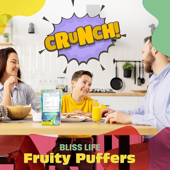 Bliss Life Fruity Puffers Freeze Dried Candy, Crunchy Sweet, For Parties, Classroom, Office, Goodie Bags, Snack for Kids (2oz)