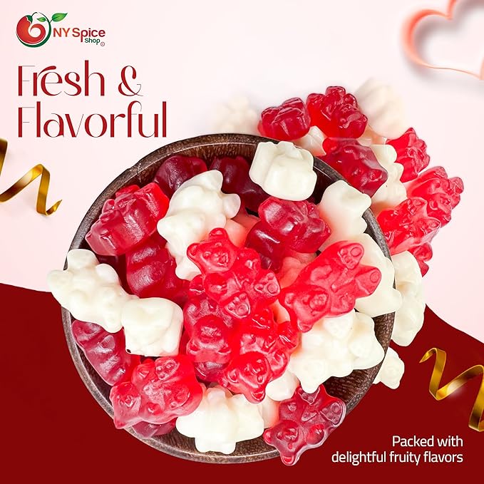 NY Spice Shop Red & White Gummy Bears - 1 Pound Gummies Bears Candy - Gummies Fruit Snacks - Chewy Candy - Flavor Gummy Candies - Gummi Bear Gift For All Occasions