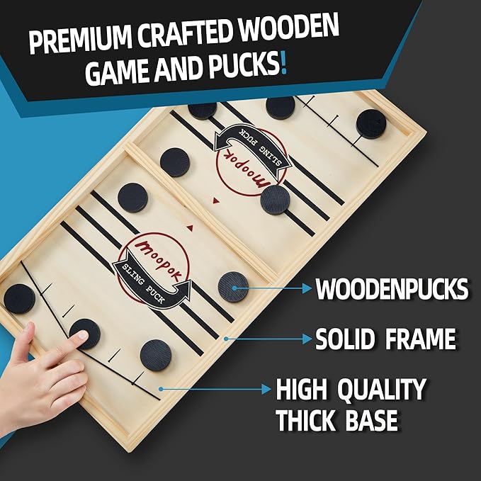 Fast Sling Puck Game - 2 in1 Chess Board and Desktop Battle Super Winner Game,Fast Action Wooden Air Hockey Board Game,Adults and Kids Family Friend Funny Slingshot Game Toys