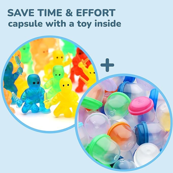 Entervending Ninja Toys in Capsules - 50 Pcs - 1.1 Inch Capsules with Mini Ninja Warriors Figurines for Kids Bulk - Easter Basket Stuffers - Party Favors - Classroom Prizes