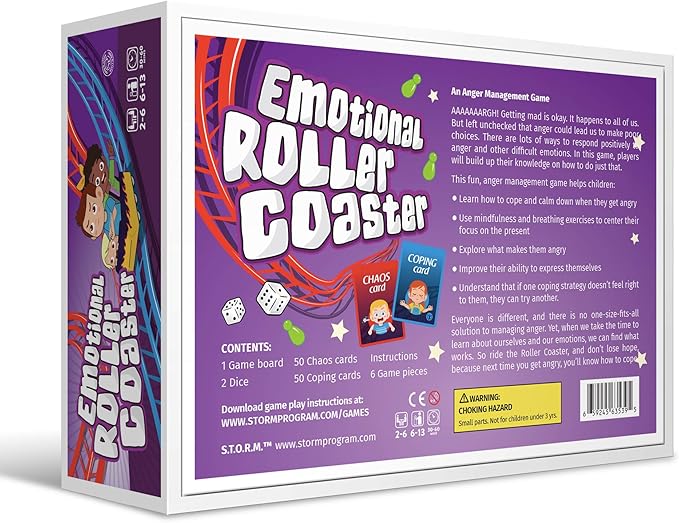 Emotional Rollercoaster | Anger Management Board Game For Kids & Families | Therapy Learning Resources | Anger Control Card Game | Emotion Board Games Games For Kids ages 4-8 -12 | Social Emotional