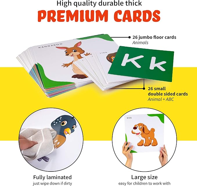 SPARK INNOVATIONS Animals Matching Cards Floor Game, Learn Abc's with Animals Matching Game, Childrens Memory Game, Animal Games, Toddler Learning Toy