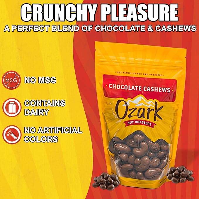 OZARK NUT ROASTERS, Chocolate Covered Cashews, Premium Chocolate Flavored Snacks, World-Class Gourmet Candied Nuts, Resealable Pack of 2 (16.0 oz)