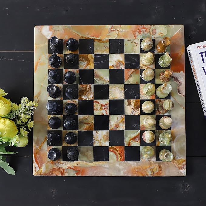 Handmade Marble Chess Set - Green & Black (12 x 12 Inches) - Chess Sets for Adults - Premium Quality Chess Boards - Fancy Chess Boards