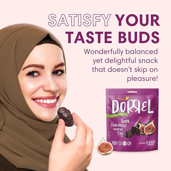 DORREL - Belgian Dark Chocolate Covered Figs, High Energy Vegan Choco Snack with Medjool Dates & Dried Mission Figs Center, Delicious, Kosher & Non-GMO, Pack of 3, 8.8 oz / 250 g Ea