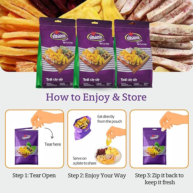 Vinamit Dried Mix Fruit Chips | 8.8 oz Bag | No Sugar Added | Tropical Fruit Blend | No-GMO, Gluten-Free & Vegan | High in Fiber & Antioxidants | Ideal for Healthy Snacking