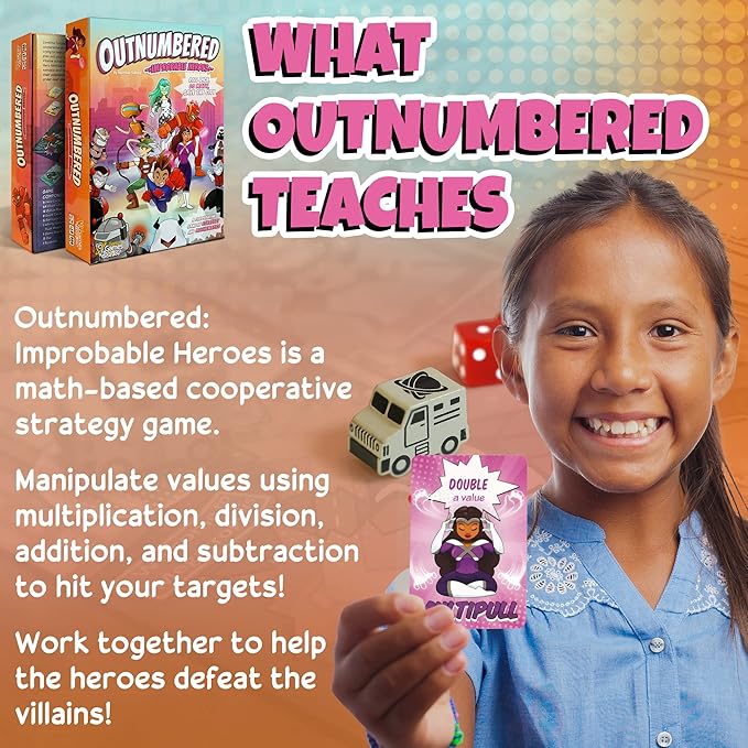 Outnumbered: Improbable Heroes - Mensa Award Winning Superhero Math Board Game | Fun & Educational STEM Game for Kids, Adults, and Families | Learn Multiplication & Division