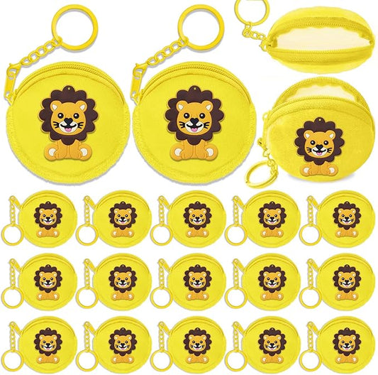 15 Pack Lion Mini Coin Purse with Keyrings for Lion Themed Goodie Bag Stuffer, Present for Lion Jungle Safari Animals Wild ONE Baby Shower Party Supplies,Yellow