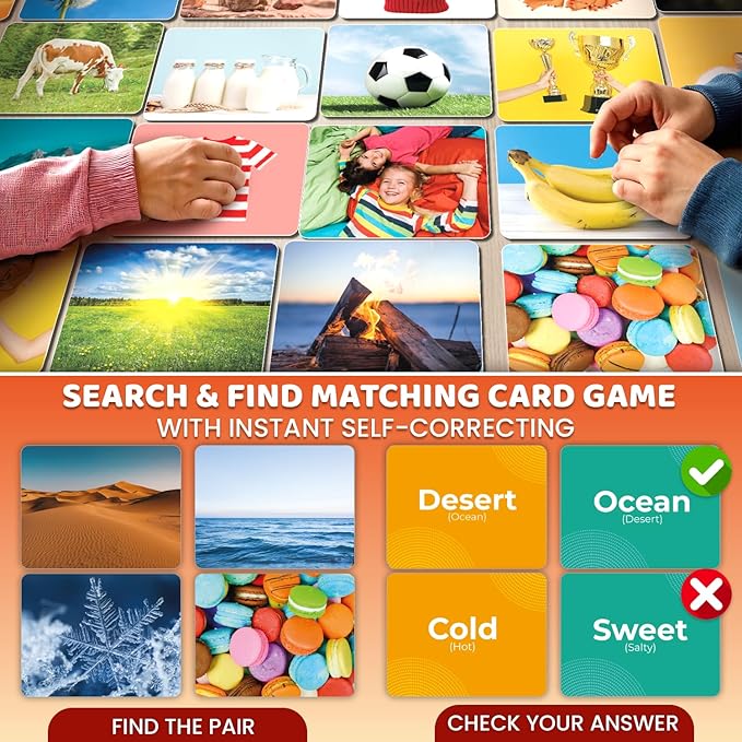 QUOKKA 104 Opposites Vocabulary Flash Cards with Realistic Images for Pre-K and Kindergarten - Perfect for Teachers, Parents, and Speech Development Activities - Vocabulary Builder for Kids Adults