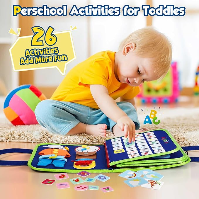 Toddler Busy Board - Montessori Toys for 1-3 Year Old Boy Birthday Gift, Educational Learning Sensory Busy Book for Two Year Old Boys, Kids Ages 2-4 Activities Toy for Airplane Car Travel
