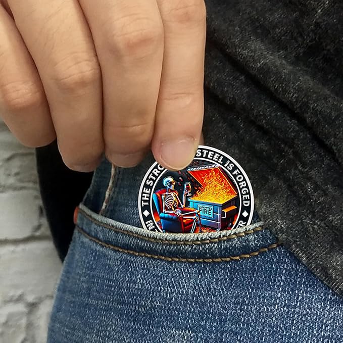 Memento Mori Coin Momento Mori Coin Skull Coin Stoic Gifts Memento Mori Calendar Living Memento Mori Amor Fati Coin (Calm in The Fire Skeleton Dog)