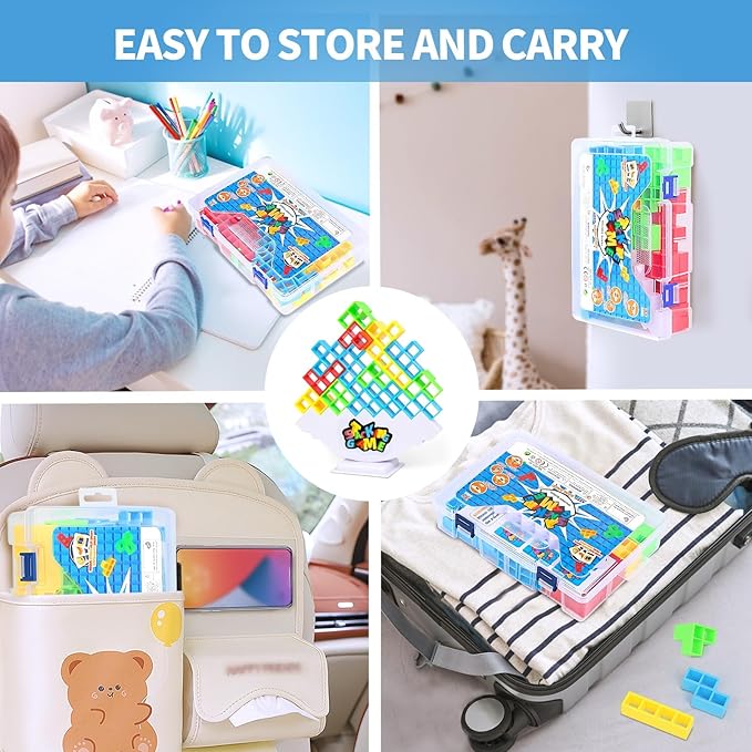 48PCS Stack Game for Adult & Kids, Tetra Board Tower Games for Family Travel Party, 2 Players Balance Stacking Toy Attack, Team Toys Building Block