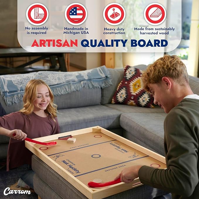Carrom Champion Nok Hockey Game (Standard Size) — Wooden Board Games for Adults & Children — Indoor and Outdoor Games for Family — Sports Board Games