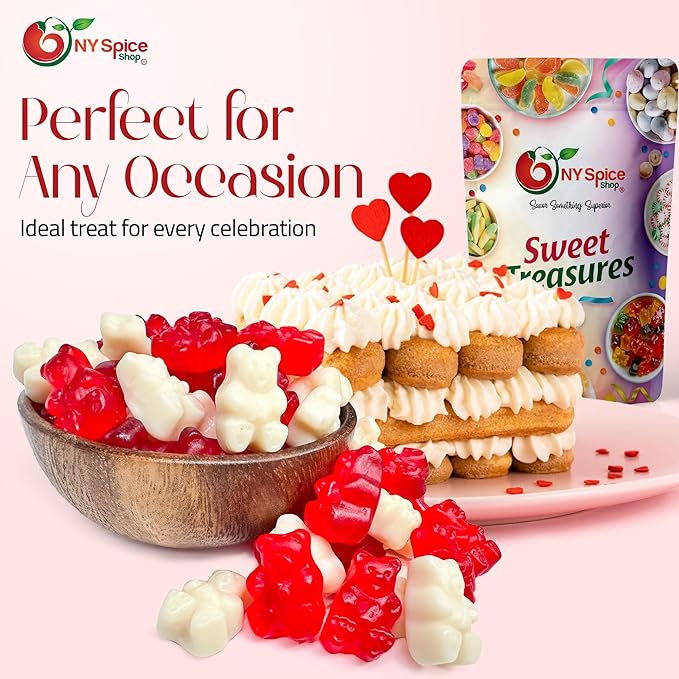NY Spice Shop Red & White Gummy Bears - 1 Pound Gummies Bears Candy - Gummies Fruit Snacks - Chewy Candy - Flavor Gummy Candies - Gummi Bear Gift For All Occasions