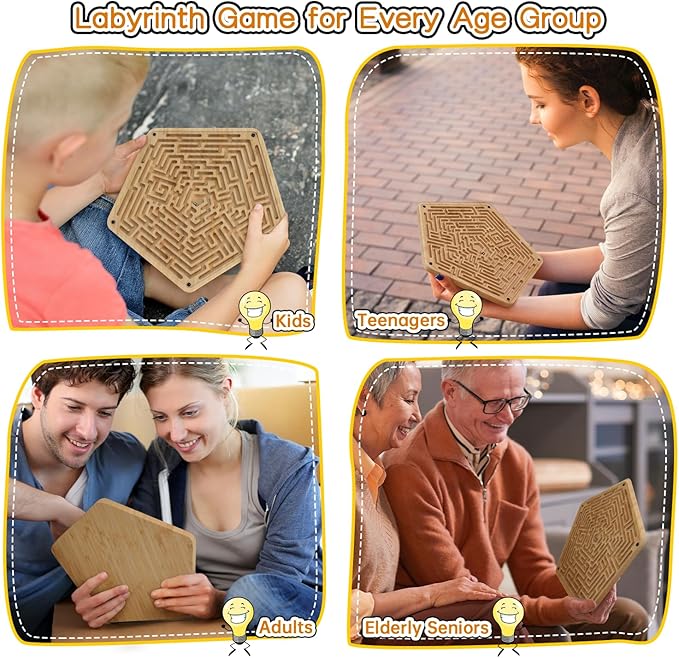 Labyrinth Board Game with Two Metal Balls,Wooden Marble Maze Games,Marbles-Balancing & Strategy Game, Brain Teasers Puzzle Toy Gifts for Kids Teens Adults