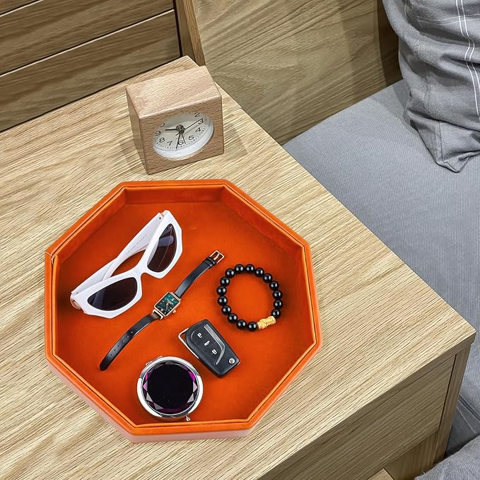 Dice Rolling Tray, Felt Lined PU Leather Octagon Dice Tray for Dungeon Crawler Games, Brown