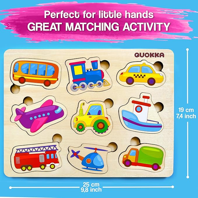 QUOKKA Wooden Puzzles for Toddlers 3-5 - Cars Toddler Puzzles 1-3 Years Old - Gift Educational Toys for Boys and Girls - Wood Games for Children's Learning 2-4