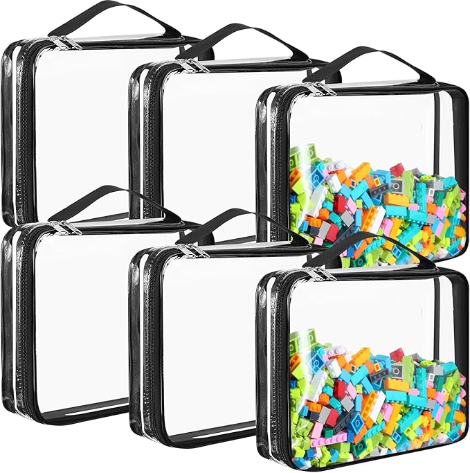 Sanwuta 6 Packs Toy Storage Bags, PVC Organizing Case Bags with Zipper, Waterproof Toy Container for Board Games, Building Blocks, Puzzles, Small Toys and Kids Books(Small,Clear)