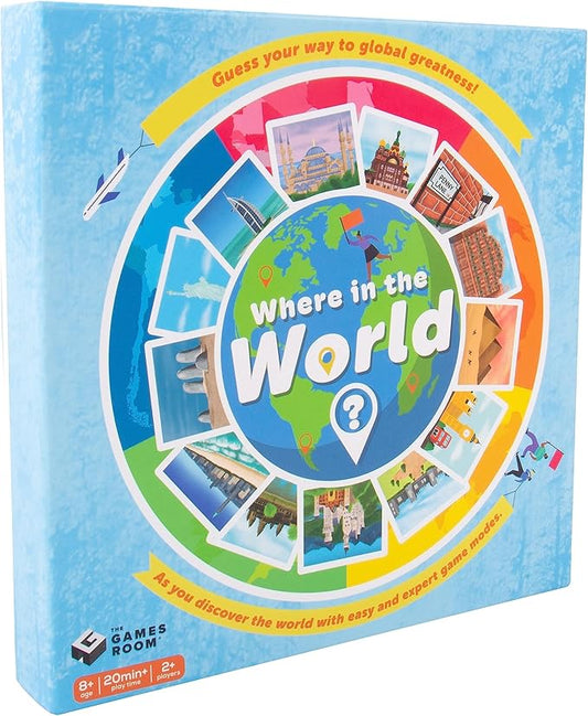 Fizz Creations Where in The World? Game. Put Your Geographical Knowledge to The Test. Use Your Skills to Match Flags, Locate Landmarks and Countries on The Map. Trivia Fun Board Games.