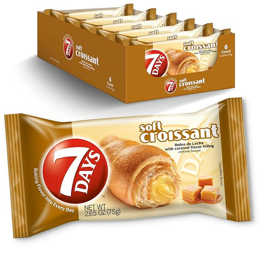 7Days Soft Croissant, Caramel - Dulce De Leche, Breakfast Pastry, Individually Wrapped On The Go Snack, Non-GMO (Pack of 6)