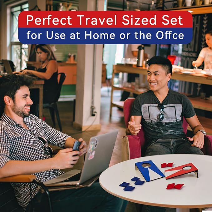 2PCS Mini Tabletop Cornhole Boards, 4.7" W x 7.7" L Wooden Desktop Toss Game with 8 Bean Bags, Portable Game Set for Travel Home