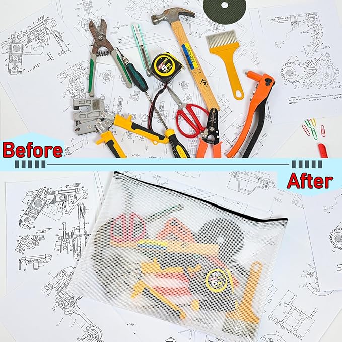 AUSTARK 20 Pcs Zipper File Bags, Plastic Mesh Pouch, Board Game Storage Bag, Waterproof Bags for Office School (A3 Size 16.9''x12'', White and Black)