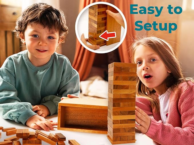 BSIRI Wood Tumbling Tower - Ideal for Party, Kids Games, Building, Camping, Outdoor Games for Adults and Family, Classic Stacking Block for Challenging Your Skills.